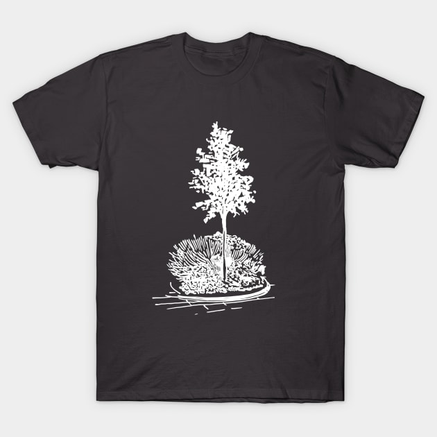 Tree and flowerbed on a moonlit night. T-Shirt by ElizabethArt
